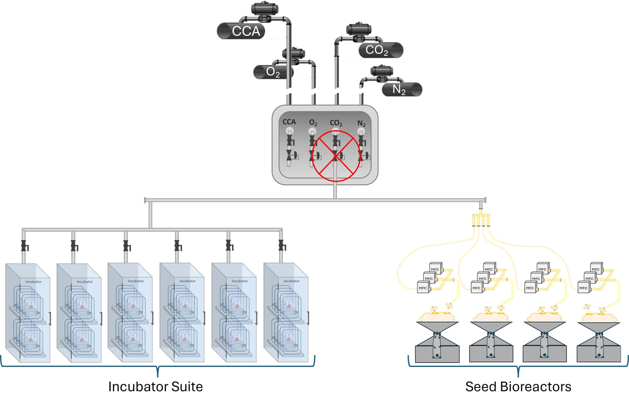 schematic of how to determine number of PRVs for cell culture gas feed